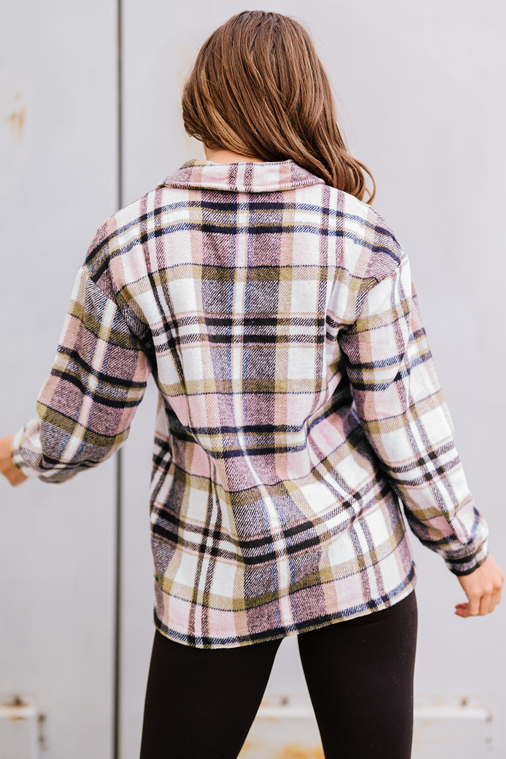 Geometric Plaid Print Pocketed Shacket