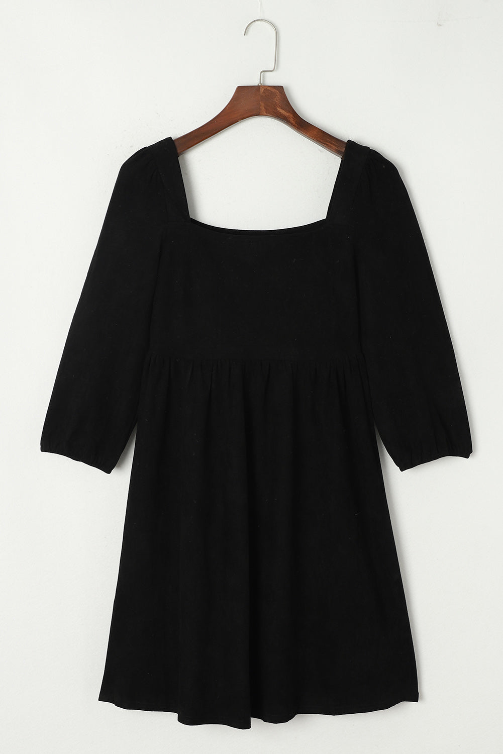 Brown Suede Square Neck Puff Sleeve Dress