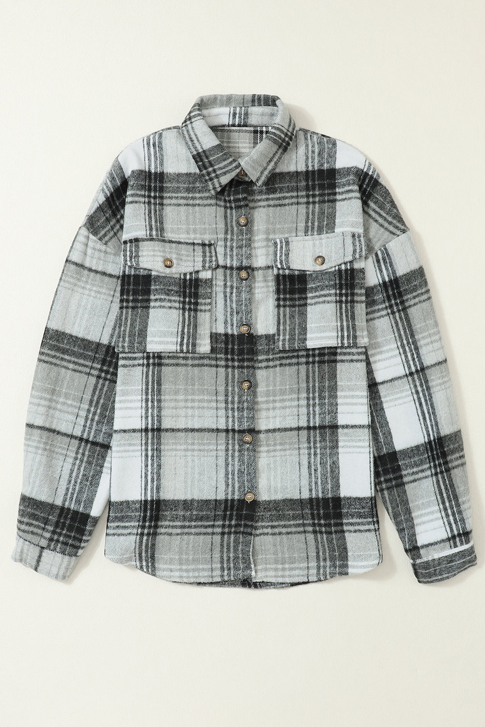 Brown Plaid Flap Pockets Shacket