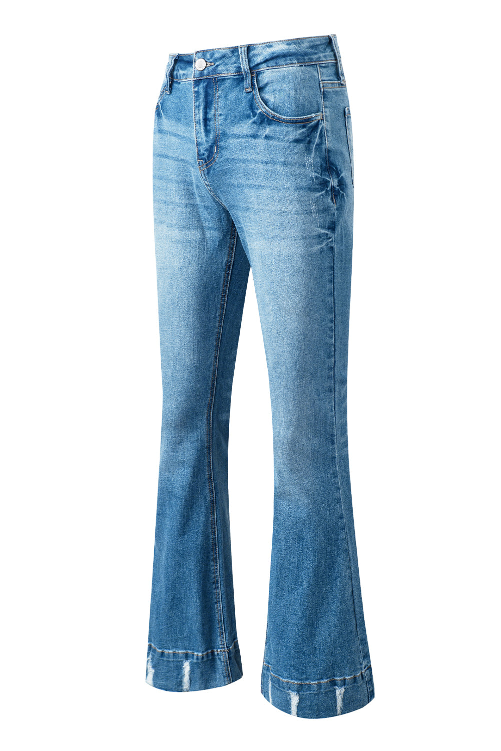 Sky Blue Slight Distressed Medium Wash Flare Jeans