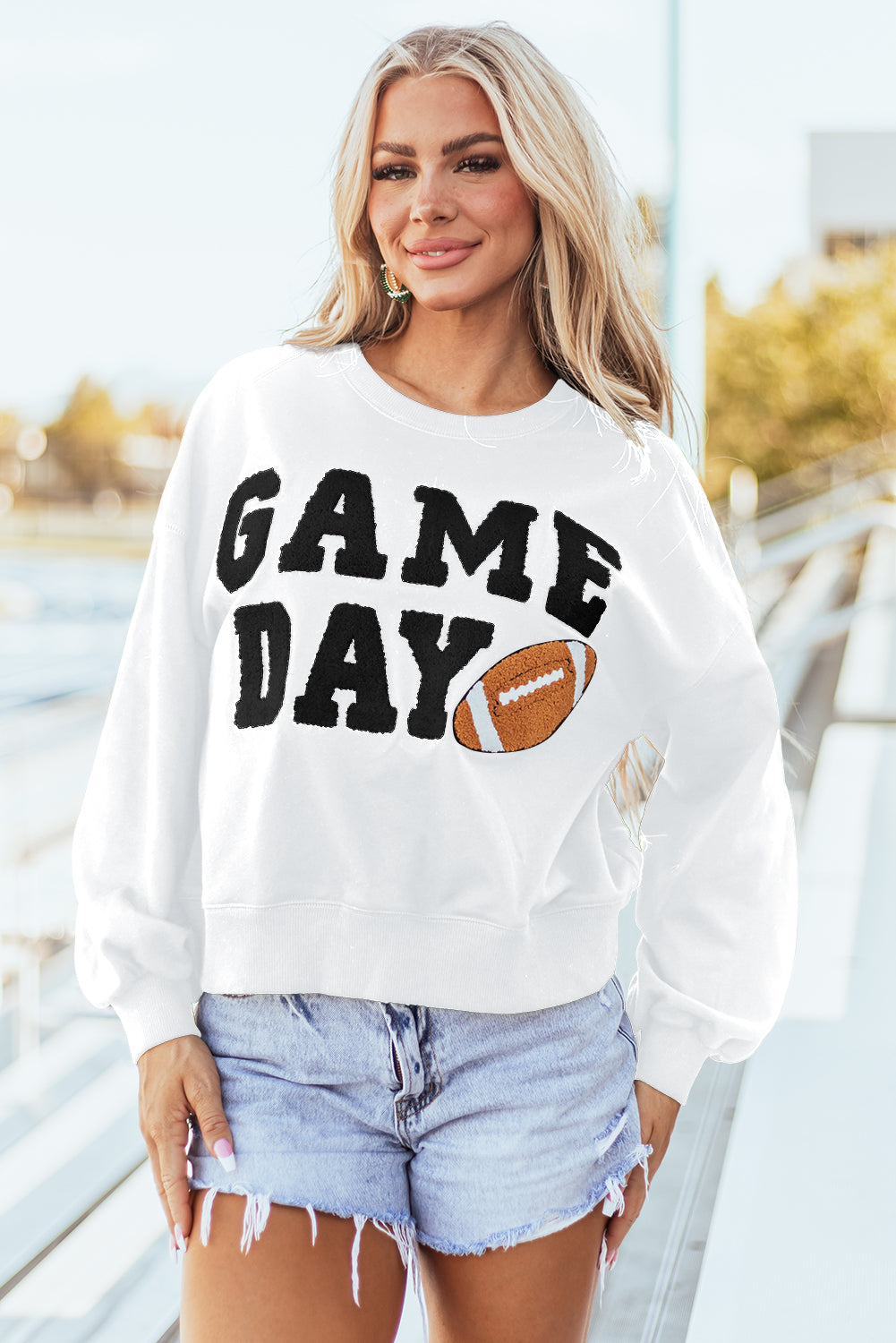 Black GAME DAY Graphic Varsity Pullover Sweatshirt