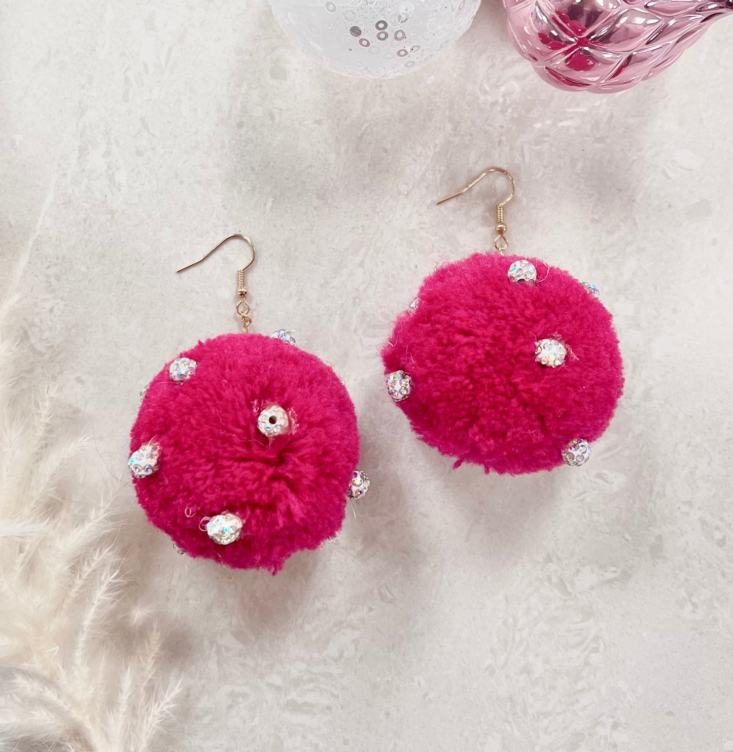 Send Me The Link Pink Pom Pom Earrings