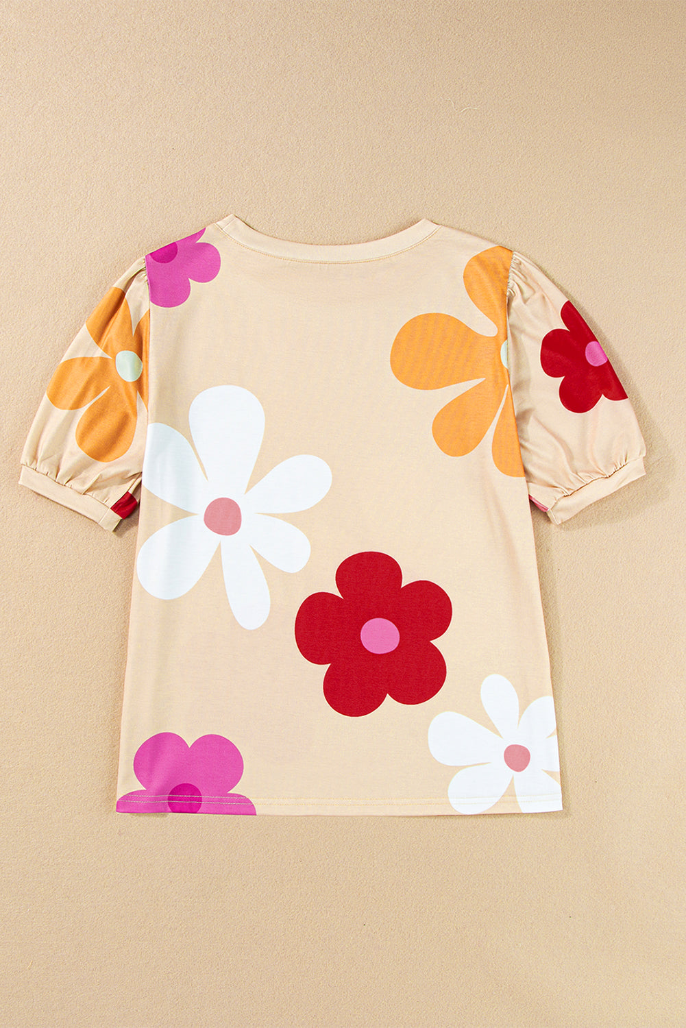 Sky Blue Flower Print Bubble Sleeve Tee