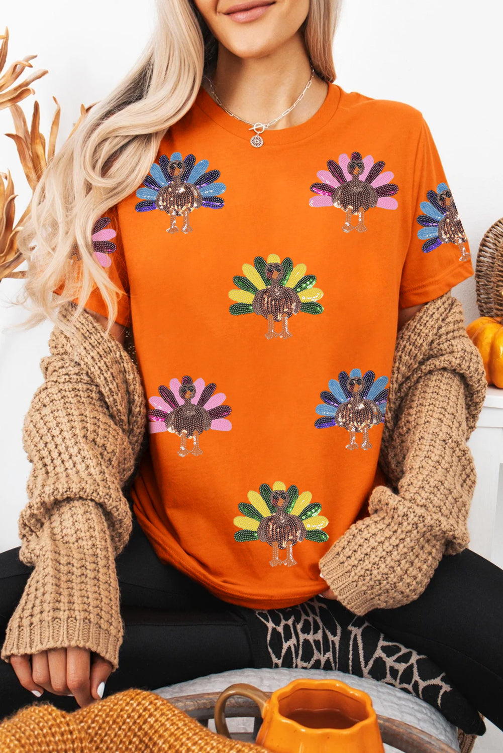 Orange Colorful Turkey Thanksgiving Graphic Tee