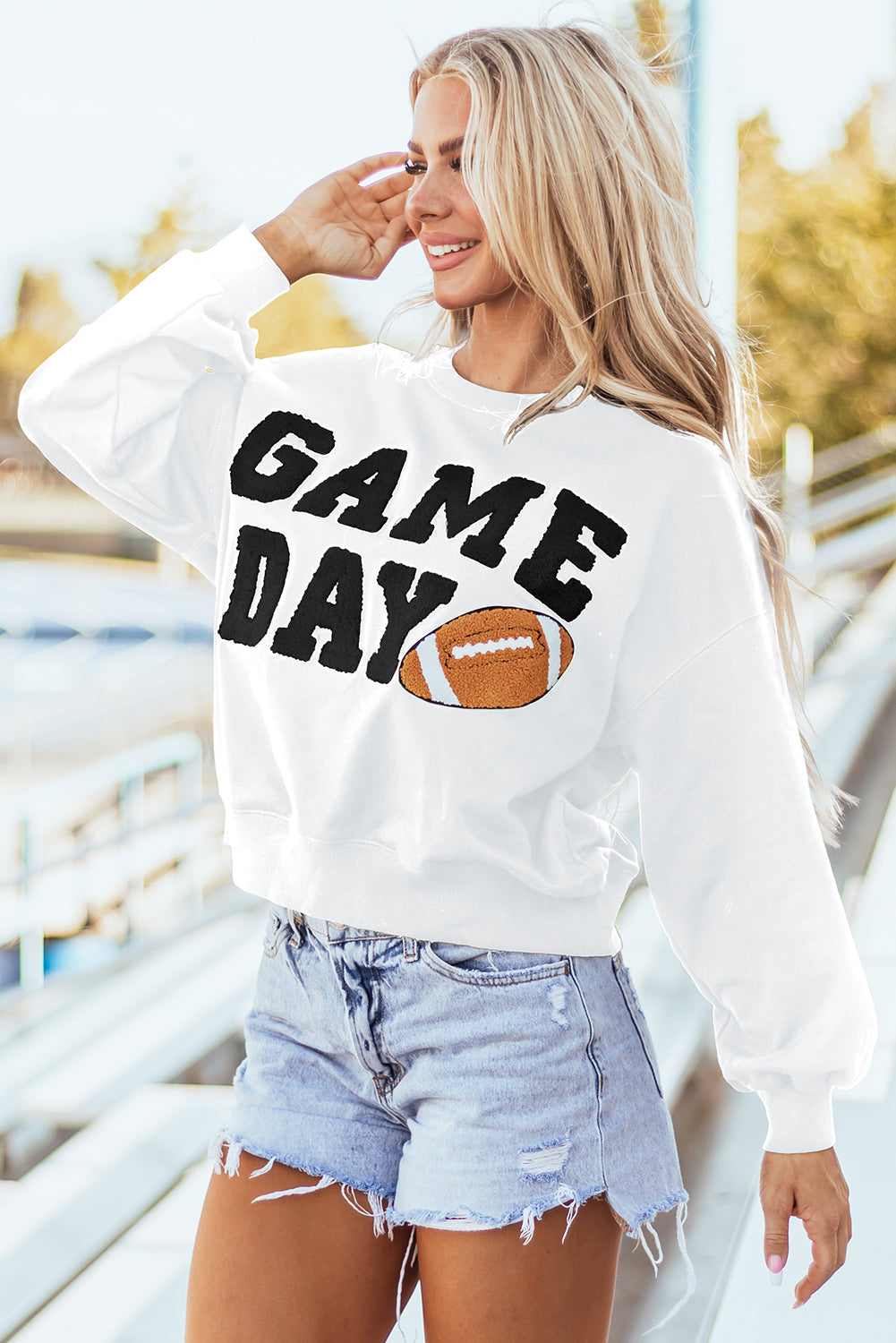 Black GAME DAY Graphic Varsity Pullover Sweatshirt